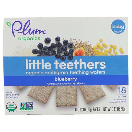 Plum Organics, Little Teethers, Organic Multigrain Teething Wafers, Blueberry, 6 Packs, 0.52 oz (15 g) Each Review