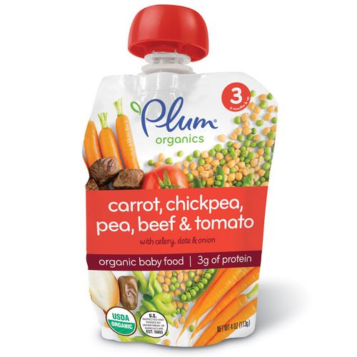 Plum Organics, Organic Baby Food, Stage 3, Carrot, Chickpea, Pea, Beef & Tomato, 4 oz (113 g) Review