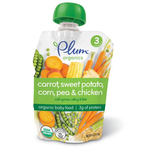 Plum Organics, Organic Baby Food, Stage 3, Carrot, Sweet Potato, Corn, Pea & Chicken, 4 oz (113 g) Review