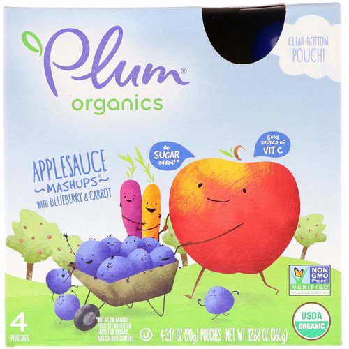 Plum Organics, Organics, Applesauce Mashups with Blueberry & Carrot, 4 Pouches, 3.17 oz (90 g) Each Review