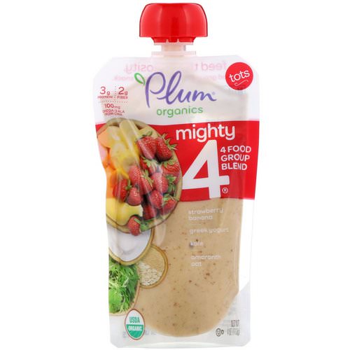 Plum Organics, Tots, Mighty 4, 4 Food Group Blend, Strawberry, Banana, Greek Yogurt, Kale, Amaranth, Oat, 4 oz (113 g) Review