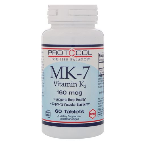 Protocol for Life Balance, MK-7 Vitamin K2, 160 mcg, 60 Tablets Review