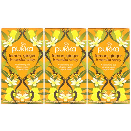 Pukka Herbs, Lemon, Ginger & Manuka Honey, 3 Pack, 20 Herbal Tea Sachets Each Review