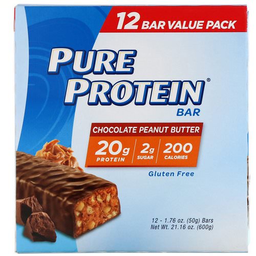 Pure Protein, Chocolate Peanut Butter Bar, 12 Bars, 1.76 oz (50 g) Each Review