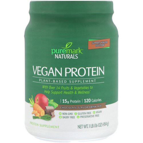 PureMark Naturals, Vegan Protein, Plant-Based Supplement, Chocolate Flavor Drink Mix, 16 oz (454 g) Review