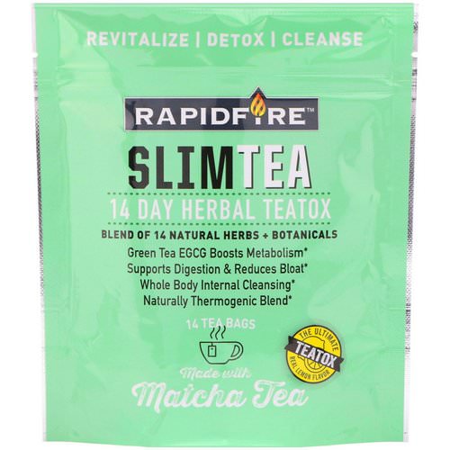 RAPIDFIRE, SlimTea, 14 Day Herbal Teatox, Matcha Tea, Real Lemon Flavor, 14 Tea Bags Review