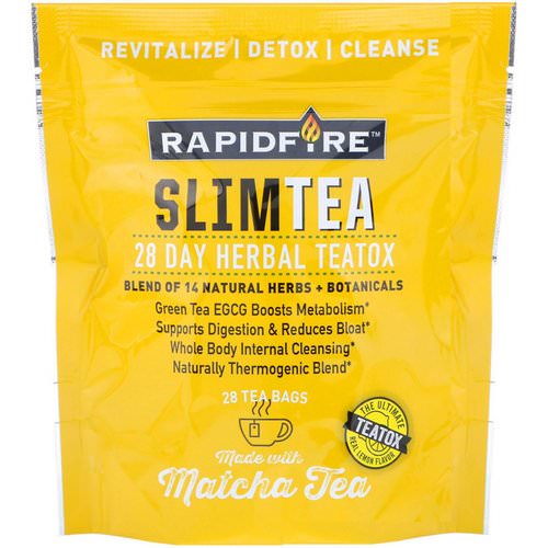 RAPIDFIRE, SlimTea, 28 Day Herbal Teatox, Matcha Tea, Real Lemon Flavor, 28 Tea Bags Review