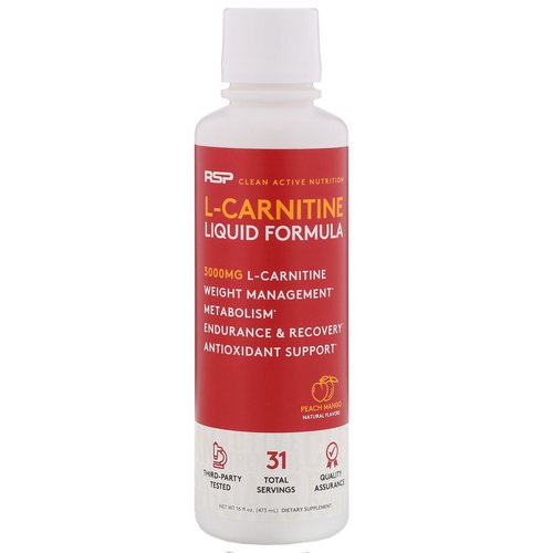 RSP Nutrition, L-Carnitine Liquid Formula, Peach Mango, 3,000 mg, 16 fl oz (473 ml) Review