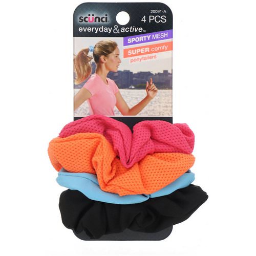 Scunci, Everyday & Active, Sporty Mesh & Super Comfy Ponytailers, Assorted Colors, 4 Pieces Review