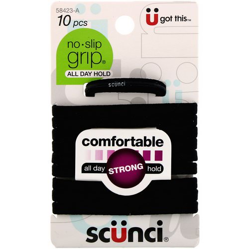 Scunci, No Slip Grip Elastics, Comfortable, All Day Strong Hold, Black, 10 Pieces Review