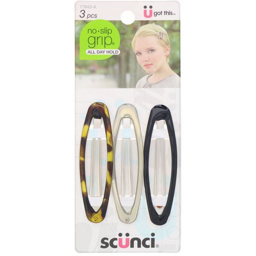 Scunci, No Slip Grip Oval Clip, All Day Hold, Assorted Colors, 3 Pieces Review