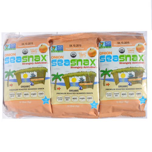 SeaSnax, Grab & Go, Organic Premium Roasted Seaweed Snack, Toasty Onion, 6 Packs, 0.18 oz (5 g) Each Review