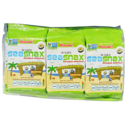 SeaSnax, Grab & Go, Premium Roasted Seaweed Snack, Wasabi, 6 Pack, 0.18 oz (5 g) Each Review