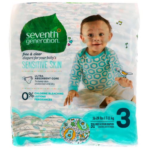 Seventh Generation, Baby, Free & Clear Diapers, Size 3, 16-24 lbs (7-11 kg), 31 Diapers Review