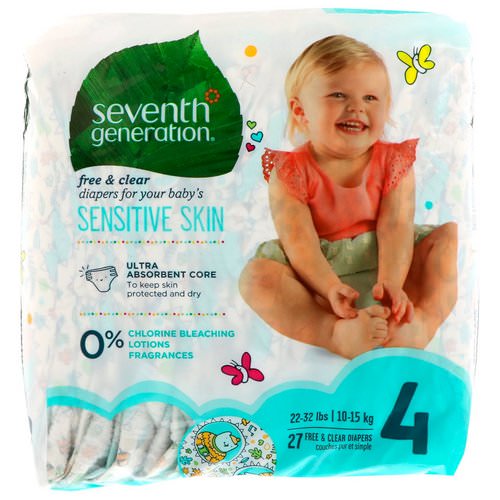 Seventh Generation, Baby, Free & Clear Diapers, Size 4, 22-32 Pounds (10-15 kg), 27 Diapers Review