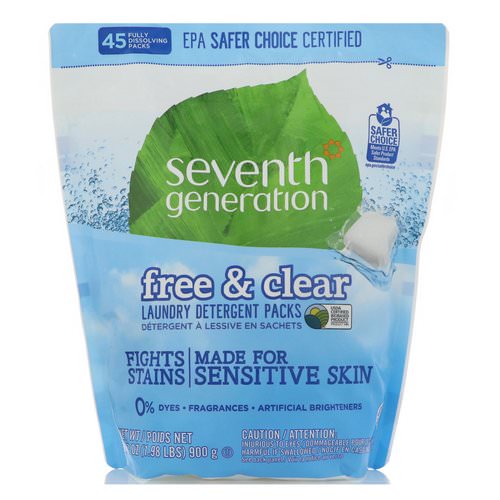 Seventh Generation, Laundry Detergent Packs, Free & Clear, 45 Packs, 31.7 oz (900 g) Review