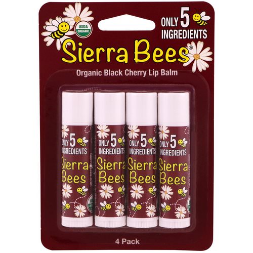Sierra Bees, Organic Lip Balms, Black Cherry, 4 Pack, .15 oz (4.25 g) Each Review