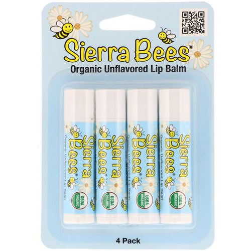Sierra Bees, Organic Lip Balms, Unflavored, 4 Pack, .15 oz (4.25 g) Each Review