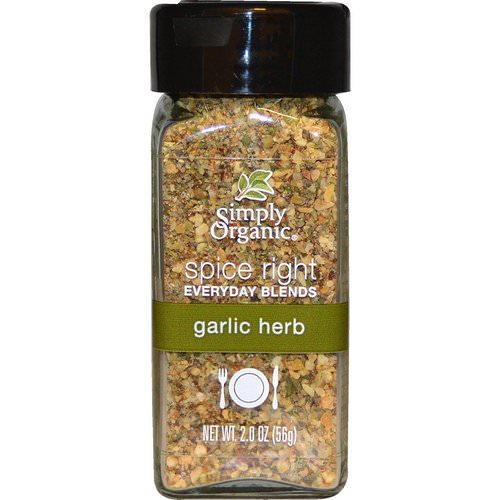 Simply Organic, Organic Spice Right Everyday Blends, Garlic Herb, 2.0 oz (56 g) Review