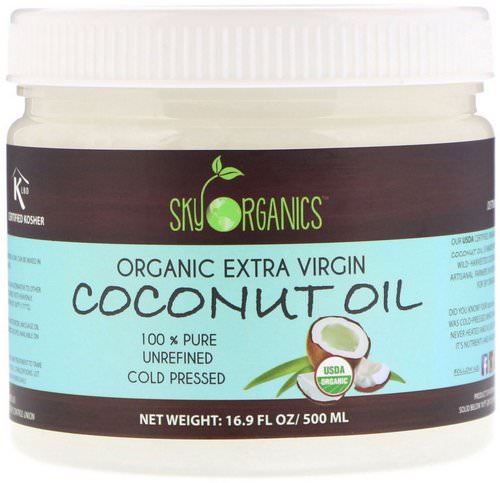 Sky Organics, Organic Extra Virgin Coconut Oil, 100% Pure Unrefined, Cold Pressed, 16.9 fl oz (500 ml) Review