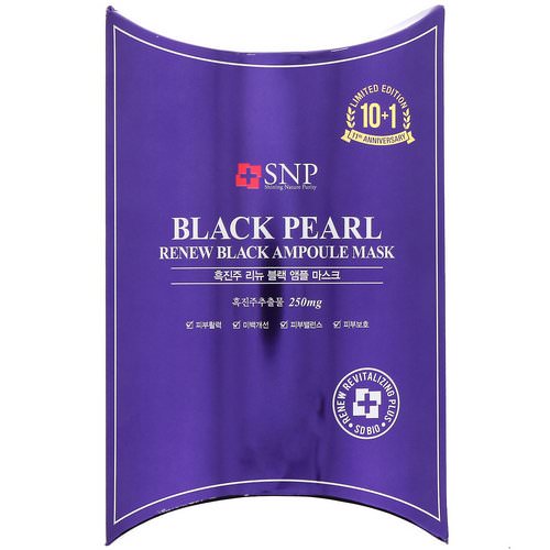 SNP, Black Pearl Renew Black Ampoule Mask, 10 Sheets, 0.84 fl oz (25 ml) Each Review