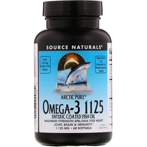 Source Naturals, Arctic Pure, Omega-3 1125 Enteric Coated Fish Oil, 1,125 mg, 60 Softgels Review