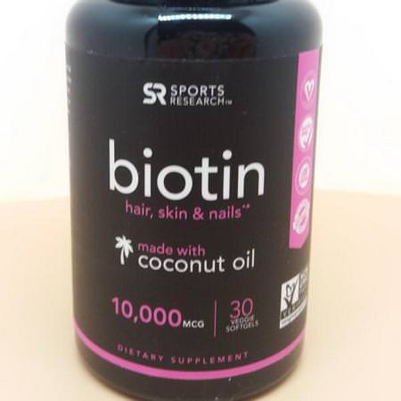 Sports Research, Biotin with Coconut Oil, 10,000 mcg, 30 Veggie Softgels Review