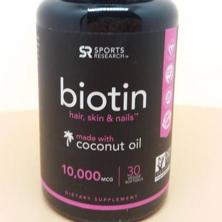 Sports Research, Biotin with Coconut Oil, 10,000 mcg, 30 Veggie Softgels Review