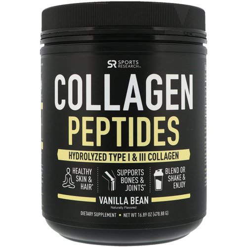 Sports Research, Collagen Peptides, Hydrolyzed Type I & III Collagen, Vanilla Bean, 16.89 oz (478.88 g) Review