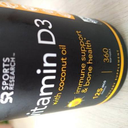 Sports Research, Vitamin D3 with Coconut Oil, 125 mcg (5000 IU), 360 Softgels Review