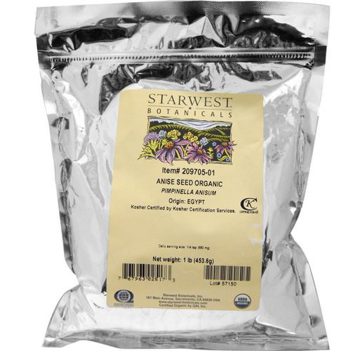 Starwest Botanicals, Anise Seed Whole, Organic, 1 lb (453.6 g) Review