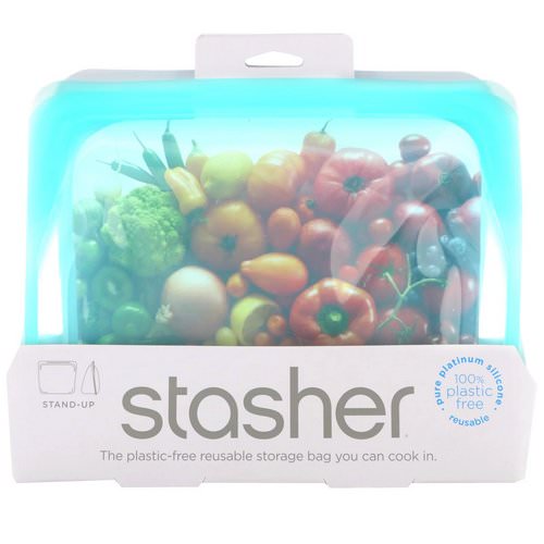 Stasher, Reusable Silicone Food Bag, Stand Up Bag, Aqua, 56 fl oz (128 g) Review
