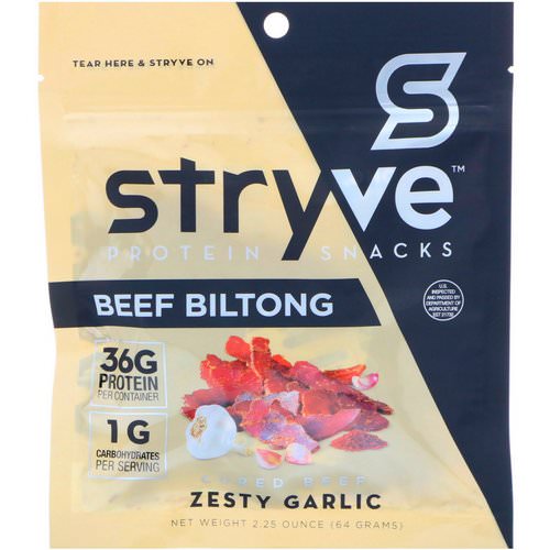 Stryve Foods, Protein Snacks Beef Biltong, Zesty Garlic, 2.25 oz (64 g) Review
