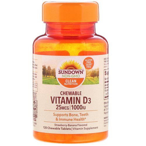 Sundown Naturals, Chewable Vitamin D3, Strawberry-Banana Flavored, 25 mg (1,000 IU), 120 ChewableTablets Review