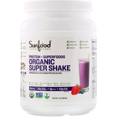 Sunfood, Protein + Superfoods, Organic Super Shake, Berry, 1.1 lb (498.9 g) Review