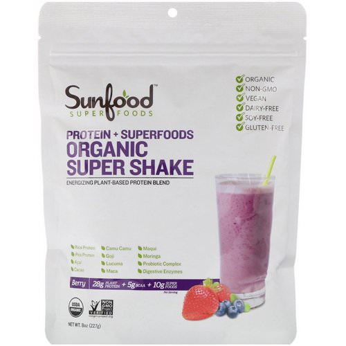 Sunfood, Protein + Superfoods, Organic Super Shake, Berry, 8 oz (227 g) Review