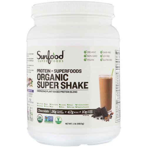 Sunfood, Protein + Superfoods, Organic Super Shake, Chocolate, 1.1 lb (498.9 g) Review
