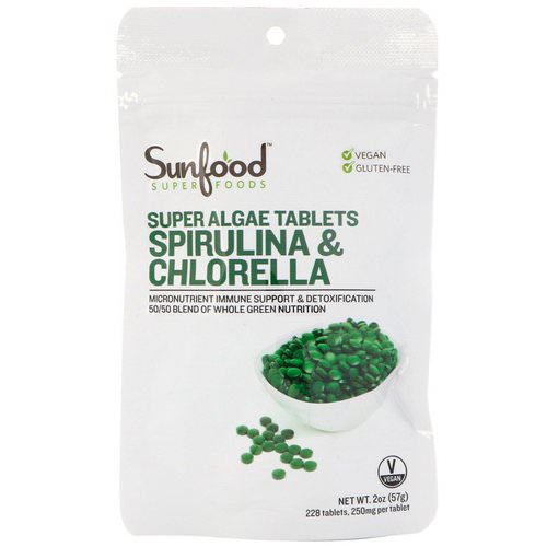 Sunfood, Spirulina & Chlorella, Super Algae Tablets, 250 mg, 228 Tablets Review