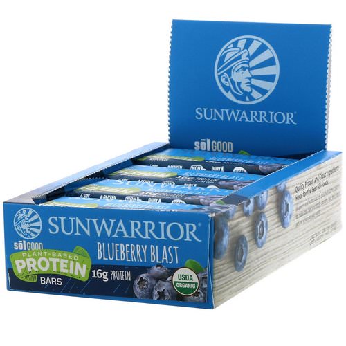 Sunwarrior, Sol Good, Plant-Based Protein Bars, Blueberry Blast, 12 Bars, 2.11 oz (60 g) Each Review