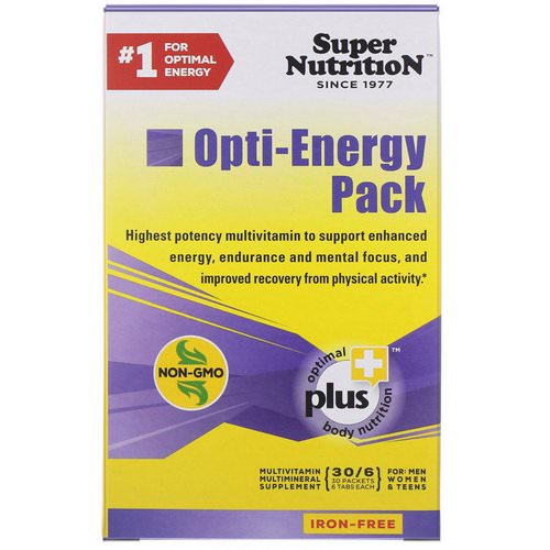 Super Nutrition, Opti-Energy Pack, Multivitamin/Mineral Supplement, Iron-Free, 30 Packets (6 Tabs Each) Review