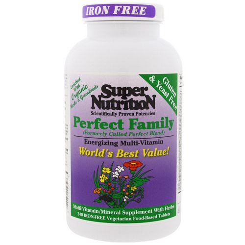 Super Nutrition, Perfect Family, Energizing Multi-Vitamin, Iron Free, 240 Vegetarian Food-Based Tablets Review
