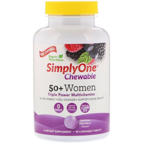 Super Nutrition, SimplyOne, 50+ Women, Triple Power Multivitamin, Wild-Berry Flavor, 90 Chewable Tablets Review