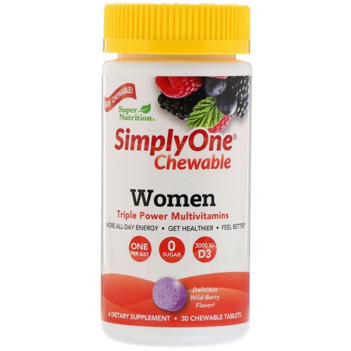 Super Nutrition, SimplyOne, Women, Triple Power Multivitamin, Wild-Berry Flavor, 30 Chewable Tablets Review