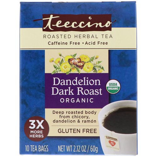 Teeccino, Roasted Herbal Tea, Dandelion Dark Roast, Organic, Caffeine Free, 10 Tea Bags, 2.12 oz (60 g) Review