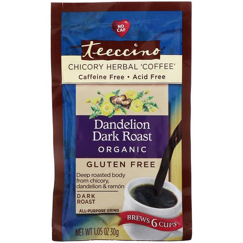Teeccino, Organic Chicory Herbal 'Coffee', Dandelion Dark Roast, Caffeine Free, 1.05 oz (30 g) Review