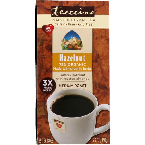 Teeccino, Roasted Herbal Tea, Medium Roast, Hazelnut, Caffeine Free, 25 Tea Bags, 5.3 oz (150 g) Review