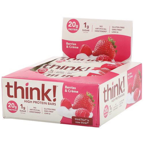 ThinkThin, High Protein Bars, Berries & Creme, 10 Bars, 2.1 oz (60 g) Each Review