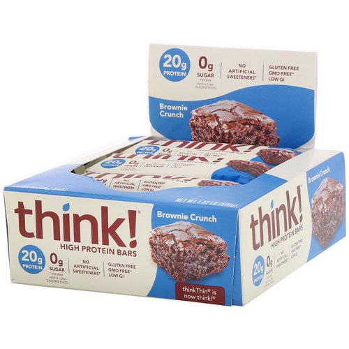 ThinkThin, High Protein Bars, Brownie Crunch, 10 Bars, 2.1 oz (60 g) Each Review