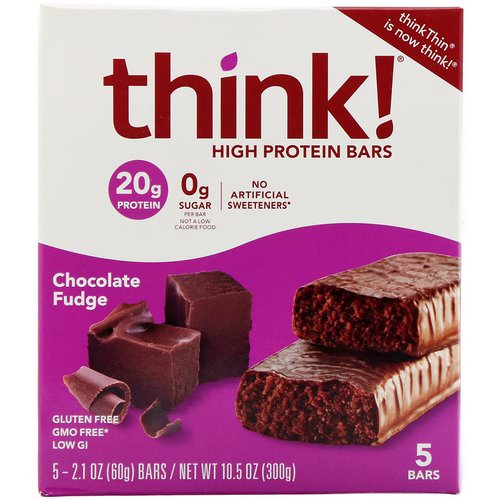 ThinkThin, High Protein Bars, Chocolate Fudge, 5 Bars, 2.1 oz (60 g) Each Review