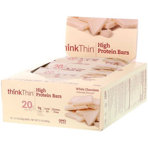 ThinkThin, High Protein Bars, White Chocolate, 10 Bars, 2.1 oz (60 g) Each Review